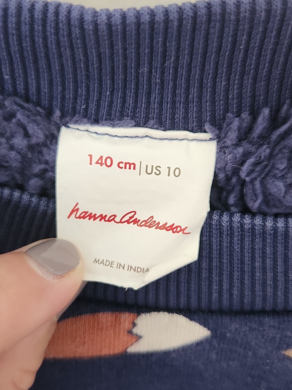 Hanna Andersson Sherpa Lined Navy Sweatshirt with Rust & White Fox Motif Size 10 - Picture 3 of 7